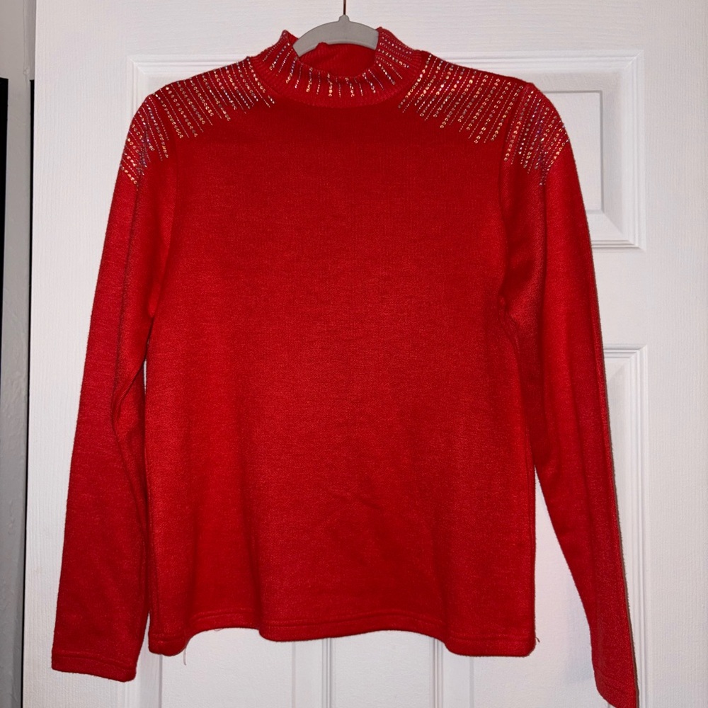 Elegant Red Turtleneck Sweater with Embellished Shoulders.  Make an offer!